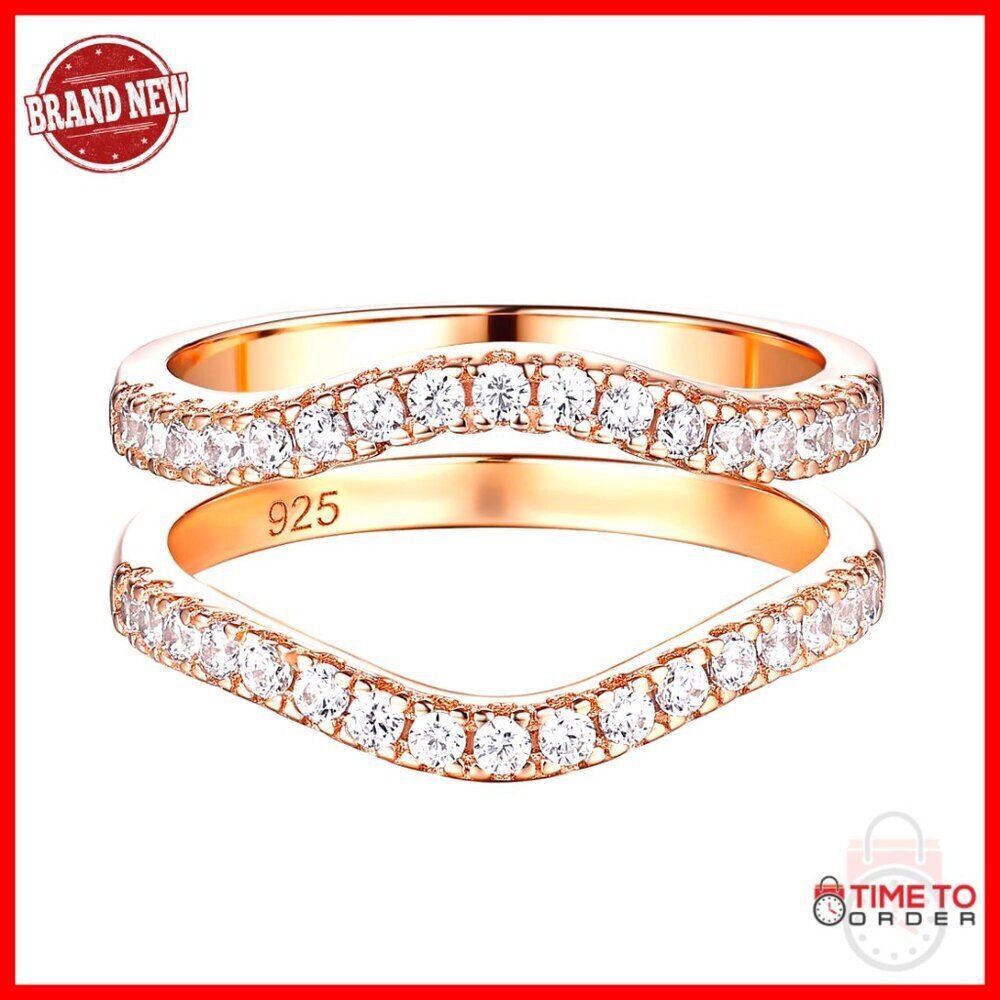 Sterling Silver Cubic Zirconia Curved Wedding Band Enhancer Ring Size 5-10